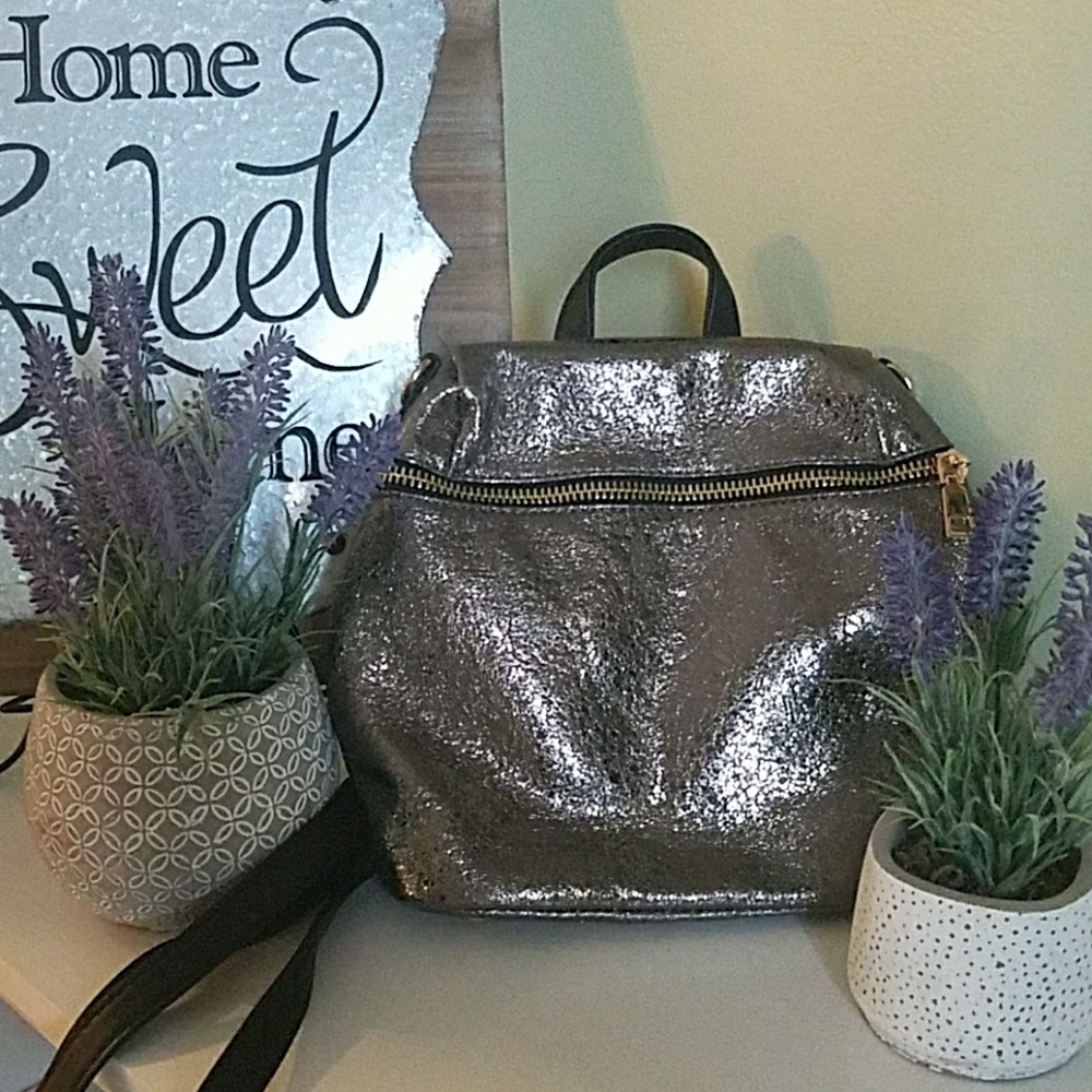 Metallic dark silver backpack